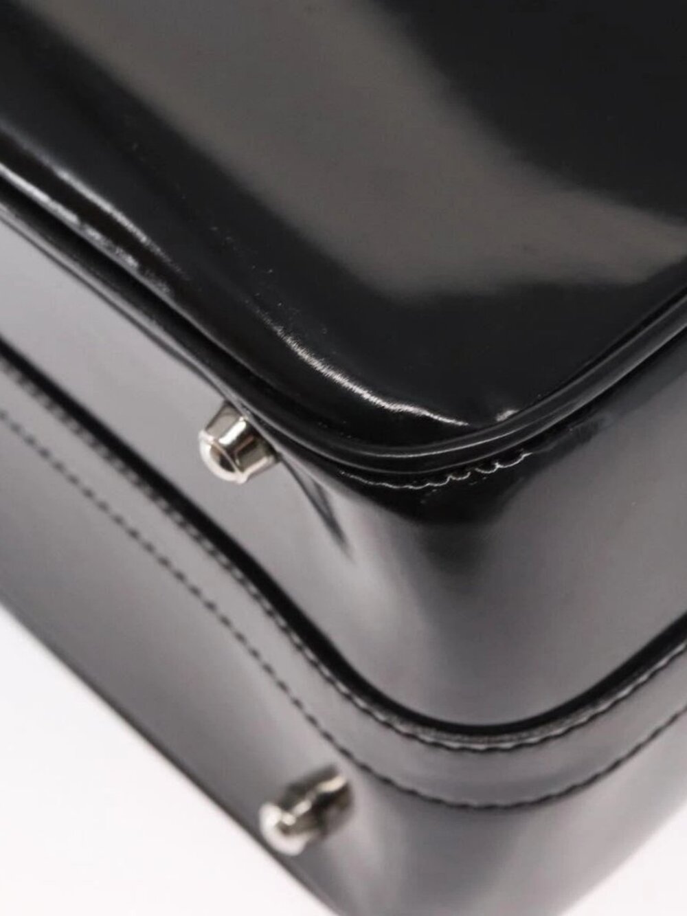 GUCCI Bamboo Vanity Hand Bag Patent 2way Black Silver 013 122 2491 Auth bs33063 - Picture 5 of 16